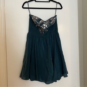 Rebecca Taylor Strapless Peacock Sequin Beaded Dress